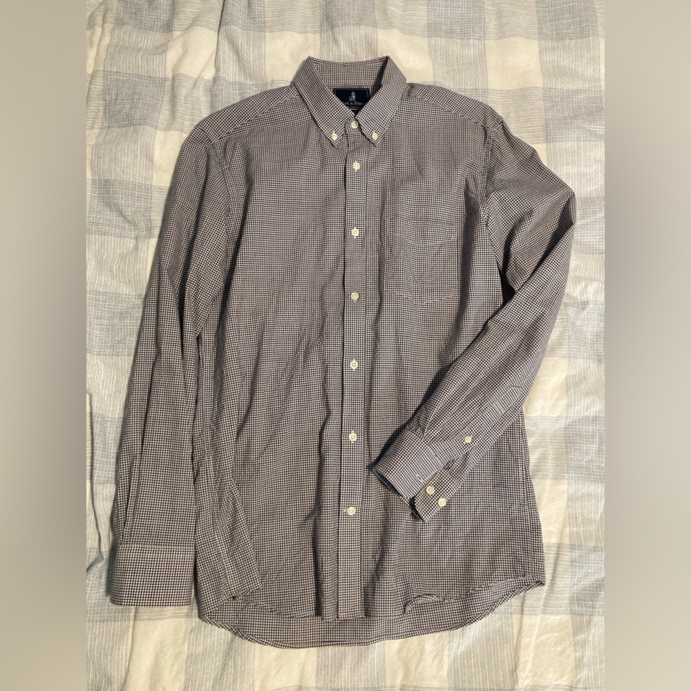 Wool & Prince Merino Dress Shirt Blue Check size Medium Tall